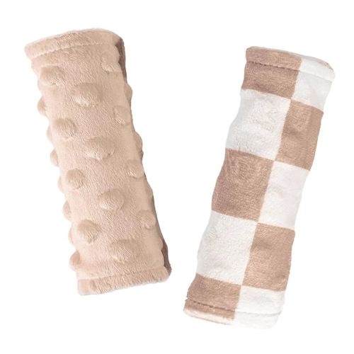 Carseat Strap Covers for Babies, Ultra Soft Double-Sided Use Shoulder Covers, 2 Pack Infant Seat Belt Covers for Car Seats/Strollers/High Chairs, for Baby Toddler Infant Boy Girl,Khaki Checkered