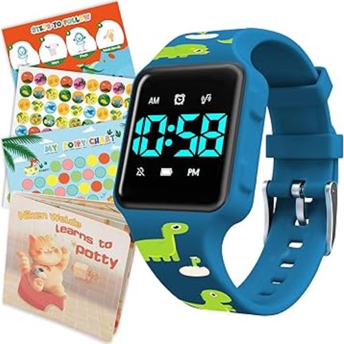 Toddler Potty Training Set – Potty Training Watch with Musical/Vibration Alerts, Fun Board Book, Progress Chart & Reward Stickers – Interactive Toilet Learning Kit for Boys and Girls Ages 2-6