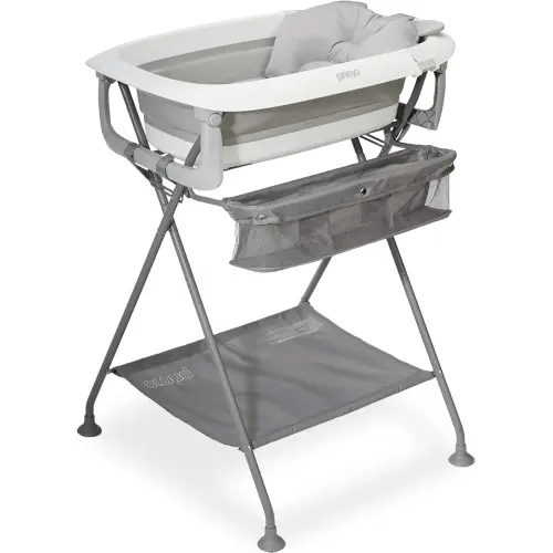 Primo SquishSplash Collapsible Baby Bath & Folding Stand With Ergonomic Infant Cushion for Newborns & Toddlers - Complete Bathing Station - Compact Space Saving Design, Ages 0-24 Months