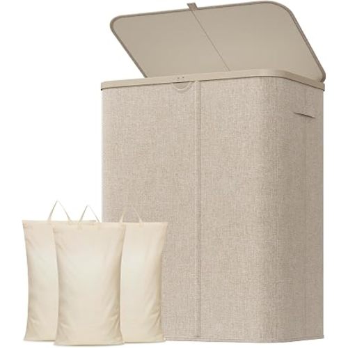 Lifewit 185L 3 Section Laundry Hamper with Lid, Laundry Basket, Beige