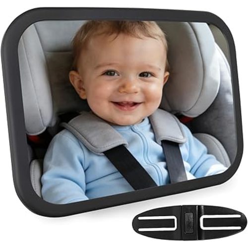 Baby Car Mirror Rear Facing: Large Shatterproof Carseat Mirror for Infant, Wide Angle Backseat Mirror for Baby to See Rear, Baby Car Essentials & Registry Must Haves with Adjustable Headrest Strap