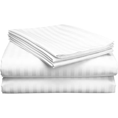 3 Piece Hospital Bed Sheet Set, 100% Egyptian Cotton 450 Thread Count, Soft and Comfy, Standard Size 36X80 Inch with 6 Inch Deep Pocket, White Stripe