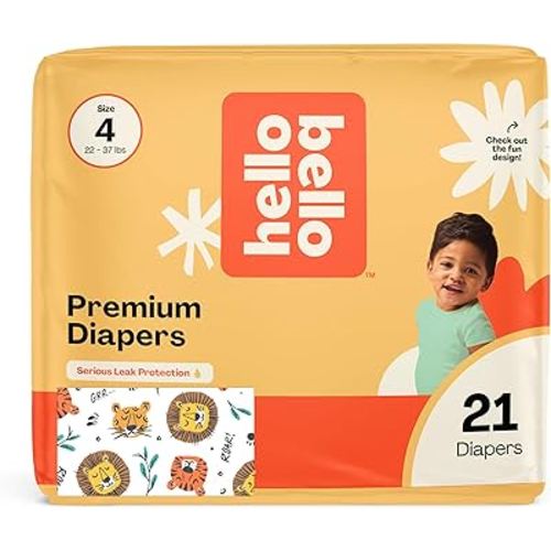 Hello Bello Diapers, Size 4 (22-37 lbs) Wild Cats, 21 Count of Premium Disposable Baby Diapers, Hypoallergenic with Soft, Cloth-Like Feel