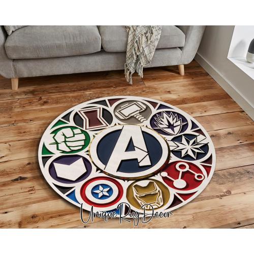 Avengers Superhero Logo Round Rug, Kids Room Decor