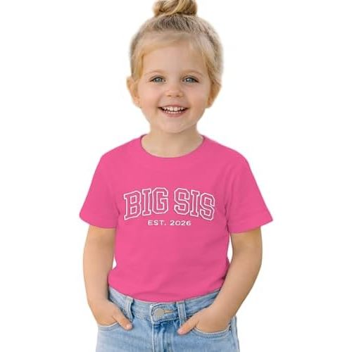 Toddler Baby Girls Big Sis Est. 2026 Embroidery T-Shirts Kids Promoted to Big Sister Tee Short Sleeve Tops