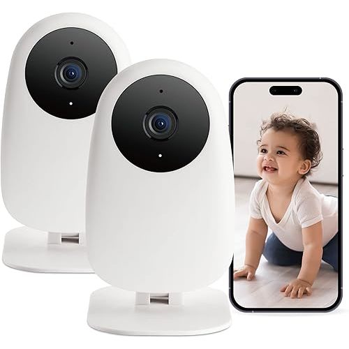 nooie Baby Monitor 2 Pack, Baby Camera Monitor with Phone Access, Video Baby Monitor WiFi Smartphone 2.4G, 1080P HD Night Vision, Two-Way Audio, Motion and Sound Alerts, SD or Cloud Storage