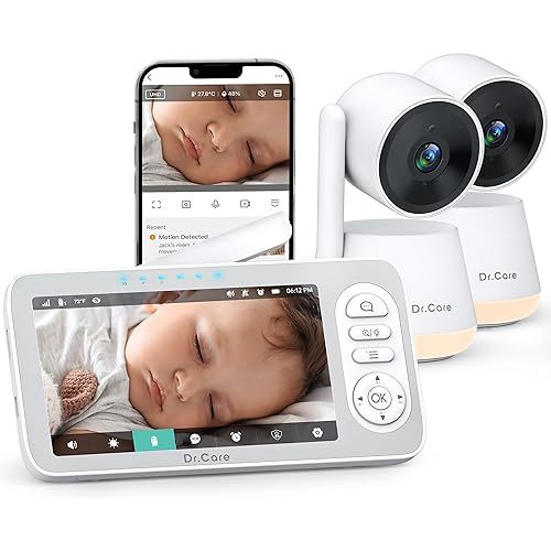 Dr.Care LumiView Plus Smart WiFi Baby Monitor with 2 Cameras - 5.5" 1080P Split Screen & 2K Camera, Privacy Mode, Cry & Motion Alerts, 5000mAh Removable Battery, RGB Night Light, HD Night Vision