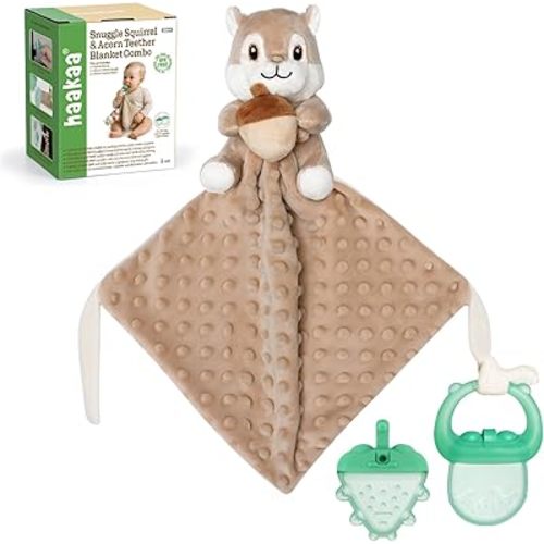 Haakaa Baby Lovey with Freezer Teether, Security Blanket with Baby Teething Toys, Water-Fillable Silicone Teether for Teething Relief, Soft Baby Lovey Gift for Newborns