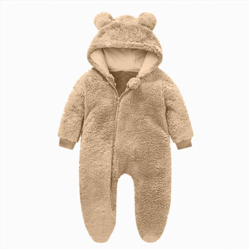 3-6 Months Newborn One-Piece Jumpsuit Newborn Infant Baby Boys Girls Snowsuit Winter Coat Warm Fleece Hooded Footed Romper Jumpsuit Outfits Khaki Infant Gift