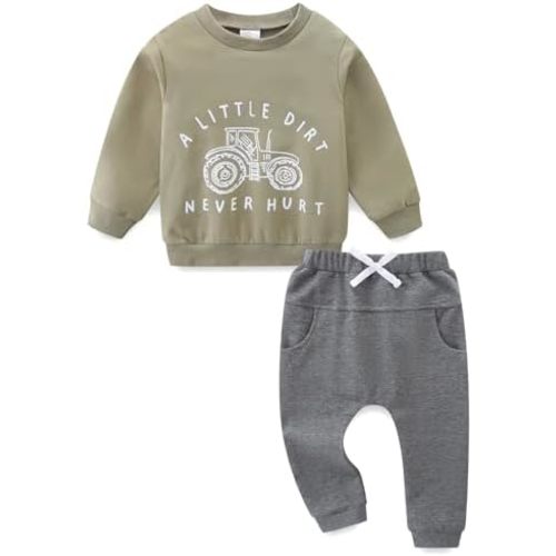 Toddler Baby Boy Clothes Long Sleeve Crewneck Sweatshirt with Pants Spring Fall Winter Outfits