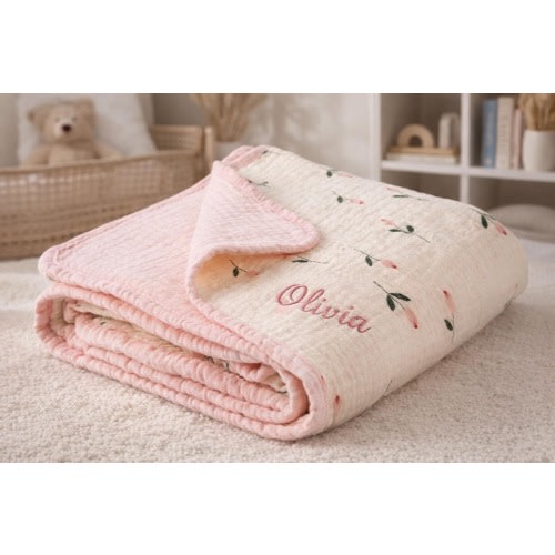 Welcome Baby Girl Name Blanket, Personalized Muslin Baby Blanket, Welcome to the World Gift, Custom Newborn Keepsake