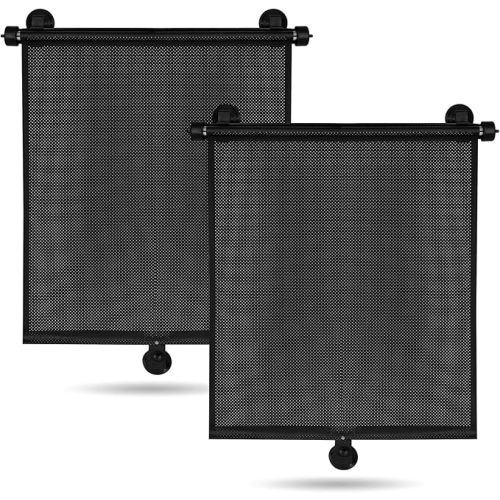 2Pcs Retractable Car Side Sunshade UV Block Suction Cup Window Roller Cover | Retractable car sunshade blocks strong UV rays. Fixed with suction cups, thick mesh cuts glare for cars and strollers.