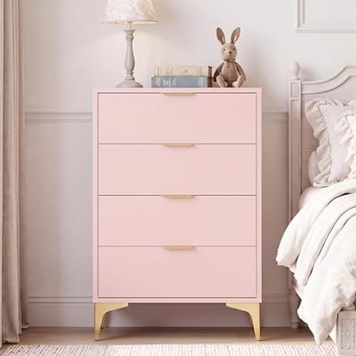 KIGOTY 4 Drawer Dresser for Bedroom, Modern Tall Dresser Storage Cabinet, Wood Chest of Drawers, Bedroom Dressers, Storage Organizer Unit for Living Room, Hallway, Entryway