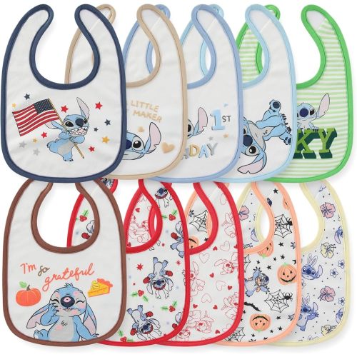 Disney Stitch 10 Pack Milestone Baby Bibs for Teething Feeding Essentials