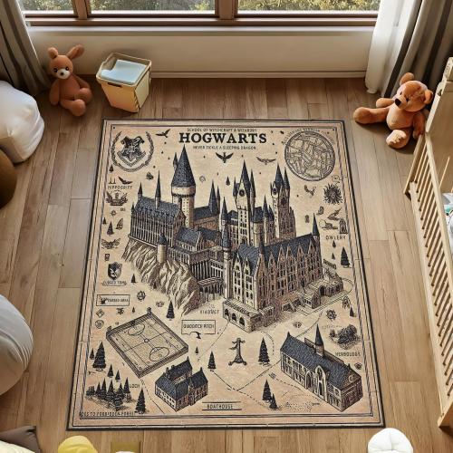 Wizarding School Map Rug, Potter Fans Kids Room Decor