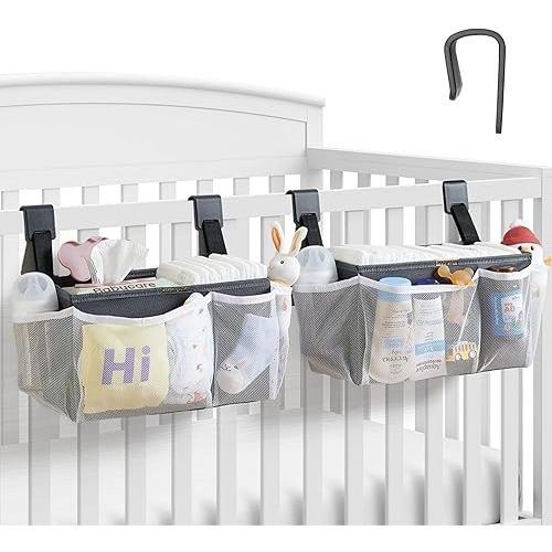 2-Pack Hanging Diaper Organizer for Crib & Changing Table | 50+ Large Capacity Baby Diaper Caddy Organizer, Washable Newborn Essentials Organizer for Baby Girl, Ideal Baby Shower Gifts, Hook Straps