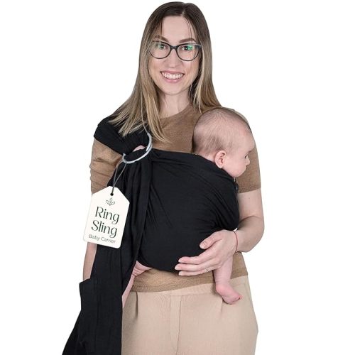 Ring Sling Baby Carrier - USA Lab Tested, 100% Natural Cotton Muslin, Breathable & Ergonomic Ring Sling Sand
