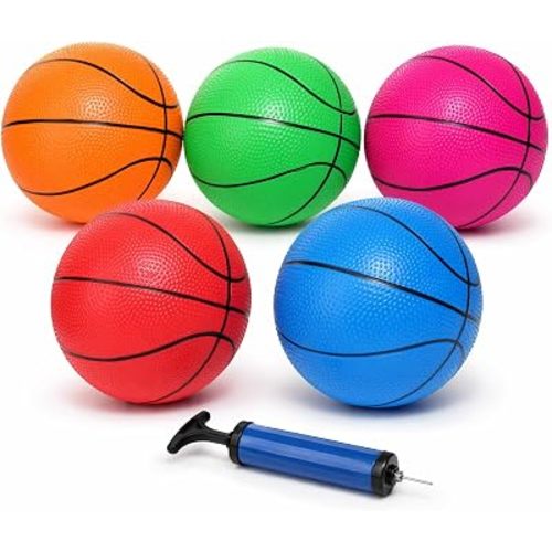 5 Pack 7 Inch Small Basketballs - Size 3 Mini Basketball Set with 5 Colors Toy Basketballs for Kids, Indoor and Outdoor Play