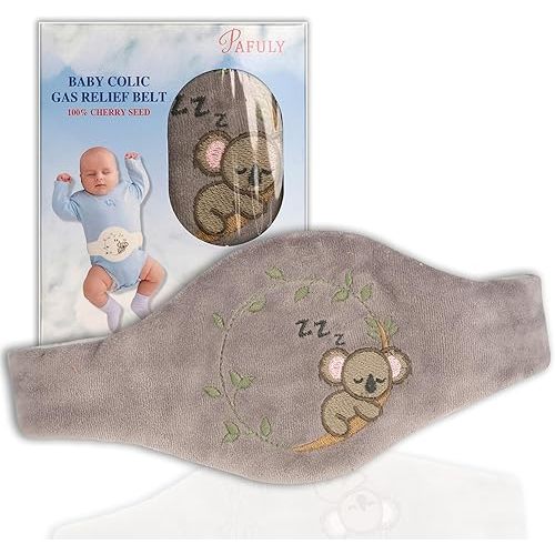 Pafuly Baby Colic Gas and Upset Stomach Relief for Newborns-100% Cherry Seed-Heated Tummy Wrap-Colic Baby Swaddling Belt for Natural Relief–Soothing and Calming (Gray)