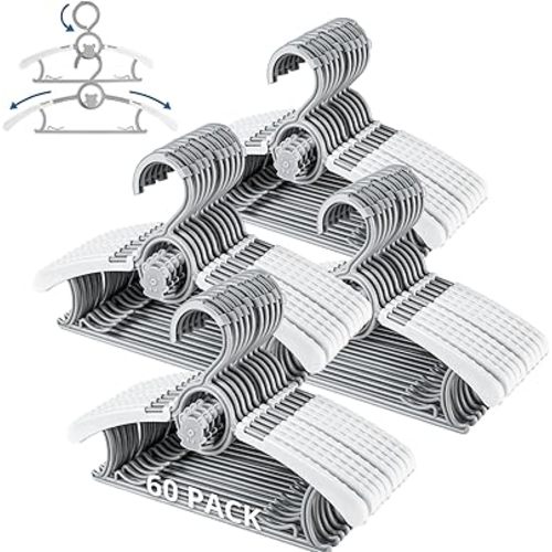 60PCS Baby Hangers for Closet, Extendable Adjustable Non-Slip Plastic Kids Hanger for Toddler Kid Children Infant Teen, Grey Stackable Toddler Hangeres