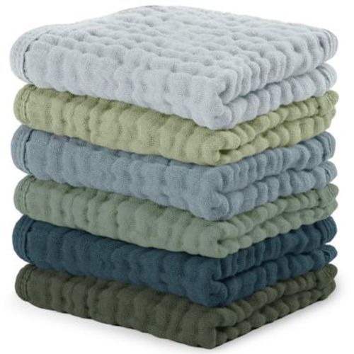 Baby Washcloths Muslin Cotton, Large 10”x10” by Comfy Cubs (Multicolored Boy, Pack of 6)