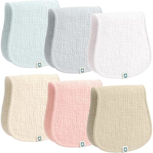 Muslin Burp Cloths Set, 6 Pieces, 100% Organic Cotton Hand Washcloths for Baby Boys and Girls Extra Absorbent and Soft Burping Rags (Neutral - Multi Colored)