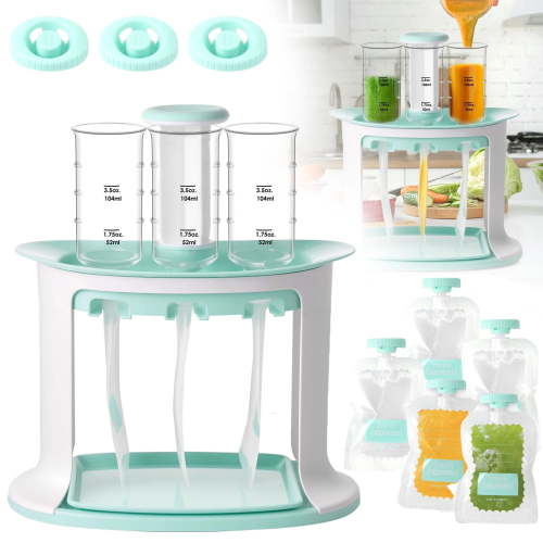 Squeeze Station, Baby Food Maker & Pouch Filler with 5 Portable Bags, Reusable Fruit Puree Pouch Filling Maker, BPA-Free, Dishwasher Safe - Homemade Baby Food Essential