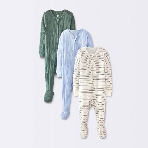 Baby Boys' 3pk Striped Tights Fit Sleep N' Play - Cloud Island™ Blue/green 12M