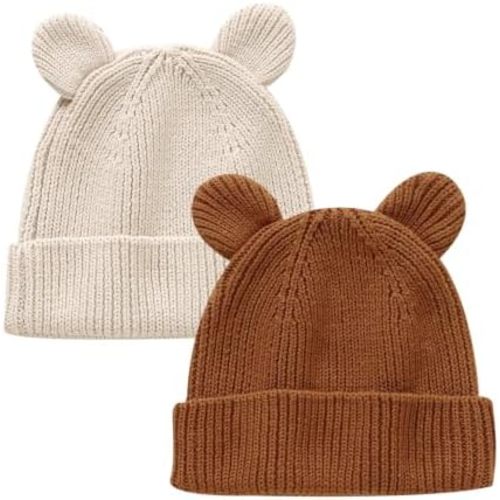 Hadetoto Cotton Baby Beanie Winter Knitted Hat, 2 Pack