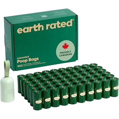 Earth Rated Dog Poop Bag Holder with Dog Poop Bags Rolls, New Look, Durable and Guaranteed Leakproof, Unscented, 1 Dispenser and 900 Bags