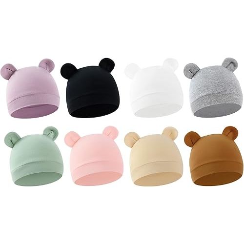 8 Pack Baby Newborn Hats Bear Ears Baby Infant Preemie Beanie Hats Soft Cap for Infant Baby Girls Boys, 0-3 Months Multi
