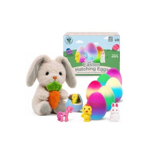 Plush Bunny with Carrot and Easter Hatching Egg Set