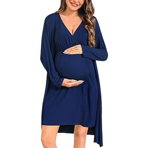 LecGee Maternity Nursing Gown and Robe Sets Womens 3 in 1 Labor Delivery Nursing Nightgowns for Hospital Breastfeeding Dress