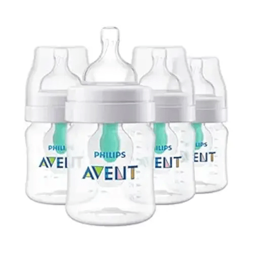 Philips Avent Anti-Colic Bottle with AirFree Vent, 4oz, with Flow 1 Nipples, 0m+, 4pk, Clear, SCY701/04