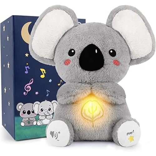 BRICHOEE Breathing Stuffed Animal, Soothing Koala Stuffed Animal with Moving Ears, Breathing Motion, Calming Sound and Light for Baby Sleep Companion Portable Plush Toy Gifts for Kids Adults Newborns