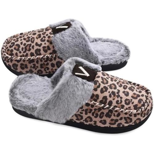 Women's Moccasin Slippers, Memory Foam Fuzzy House Shoes