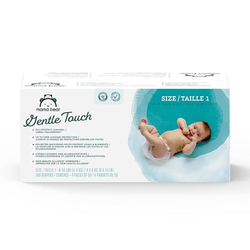 Amazon Brand - Mama Bear Gentle Touch Diapers, Hypoallergenic, Leakage Protection, Size 1, 50 Count