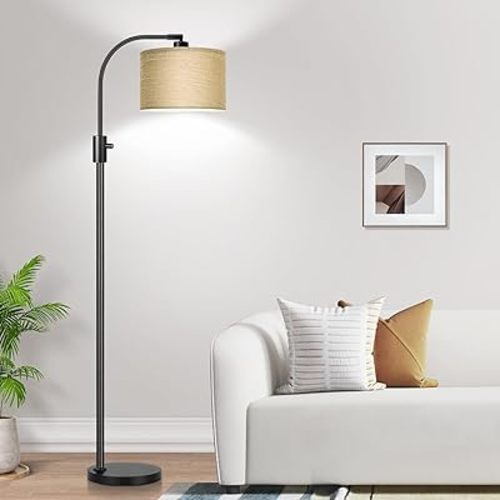 Nintiue Upgraded Modern Arc Dimmable Tall Standing Floor Lamp with Champagne Shade, 1200 Lumens LED Bulb Included, for Living & Reading Room, Bedroom, Office & Nursery, Black