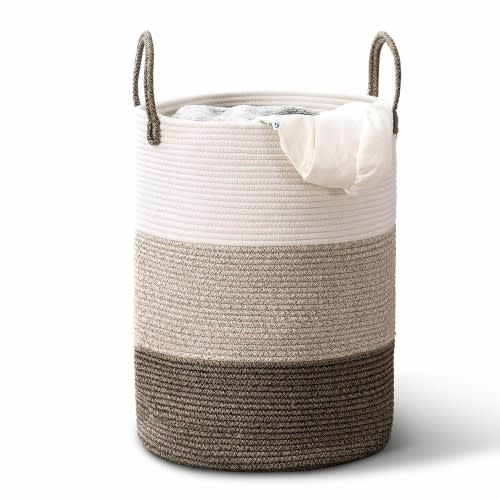 Cheer Collection Large Woven Cotton Laundry Hamper with Handles Stylish Storage Basket for Clothes Toys and Blankets