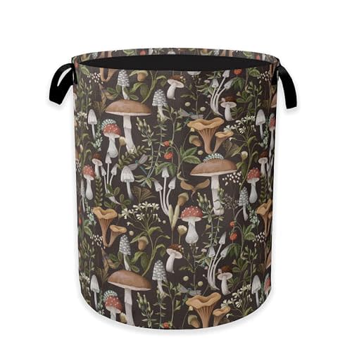 Collapsible Laundry Basket,Vintage Mushroom Dirty Clothes Hamper,Forest Wildflower Hampers for Bedroom Waterproof Oxford Cloth Storage Organizer for Bathroom,Nursery,Dorm,16x20 Inch