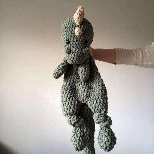 Extra Large Crochet Dinosaur Snuggler: Smokey Green Chenille Lovey