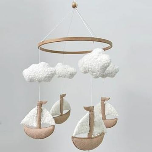 Sailboat Crib Mobile for Girls & Boys, Sailboat & Cloud Mobile for Crib, Neutral Boho Baby Mobile for Crib, Sailing Boat Mobile