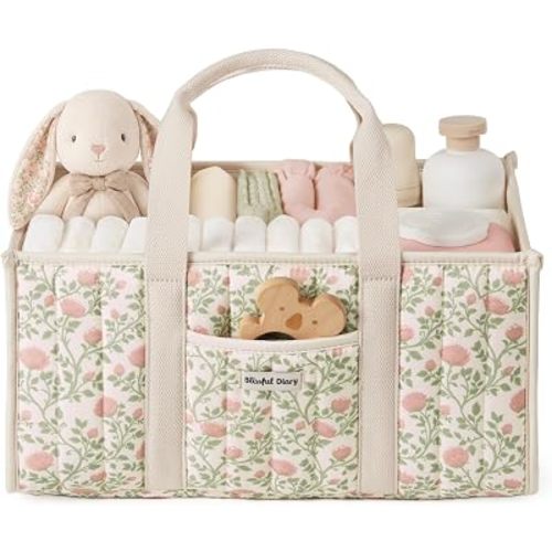 Blissful Diary Floral Diaper Caddy Organizer, Storage Basket, Tulip Garden