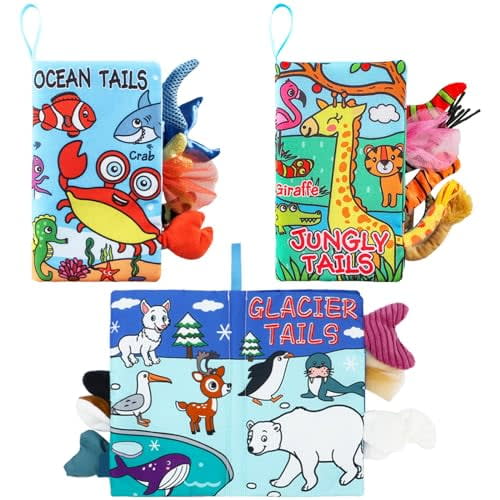 3 Pieces Baby Soft Cloth Books 0-6 Months High Contrast Sensory Baby Toys 6 to 12 Months Crinkle Touch Feel Teething Carseat Newborn Shower Gift