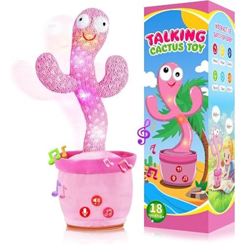 SANJOIN Dancing Talking Cactus Toy, Sensory Girls Toys for 18 Months+, Adjustable Volume, Mimicking, Recording & Singing with LED Lights, Interactive Gifts for Girls