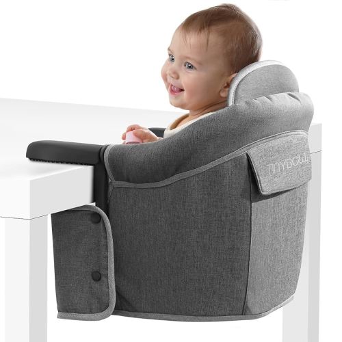 Tinybow Hook On High Chair for Baby, High Chair That Attaches to Table - Clip On High Chair to Table, Portable High Chair for Travel, Highchair for Baby Seat - Portable Baby Chair for Eating, Gray