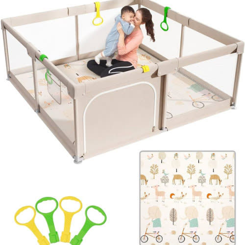 Mloong Baby Playpen with Mat, 59x59 Inches Extra Large Playpen for Babies and Toddlers, Indoor & Outdoor Activity Center, Safety Baby Fence