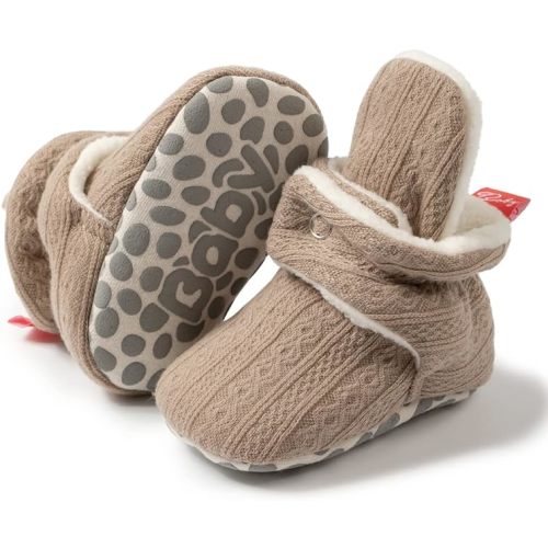 HsdsBebe Unisex Newborn Baby Cotton Booties Non-Slip Sole for Toddler Boys Girls Infant Winter Warm Fleece Cozy Socks Shoes
