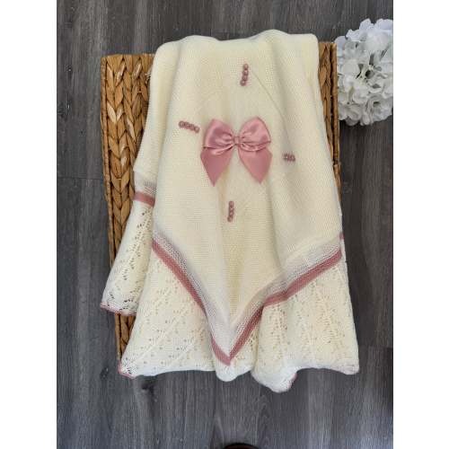 Espiga Openwork Delicate Knit Blanket in Ivory and Old Pink