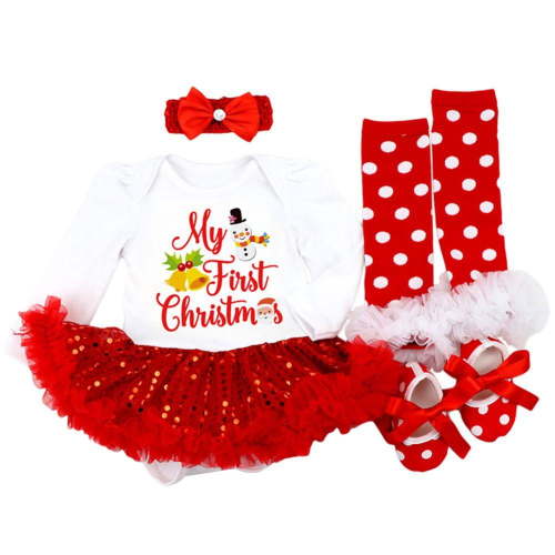 JIEBIAN Baby Christmas Tutu Dress & Accessories Set (Girl's), 4-Piece Set, Sizes 0-18 M